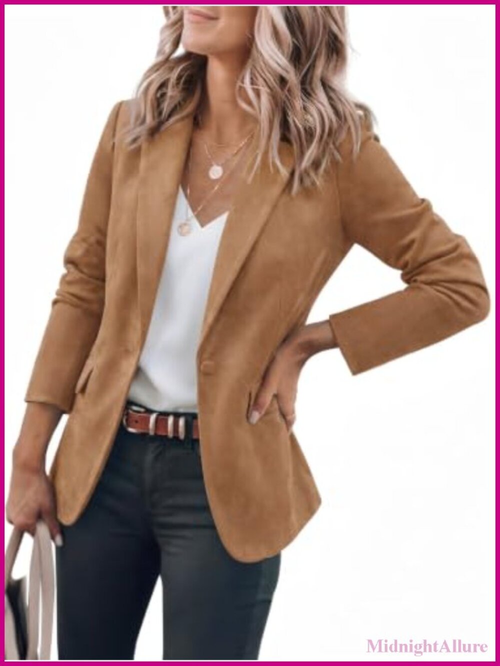 Faux Suede Long Sleeve Blazer Notch Lapel Business Casual Tailored